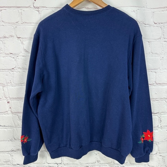 Vintage Womens Sweater Medium Christmas Holiday Crewneck Ugly Party Poinsettia - Picture 3 of 7